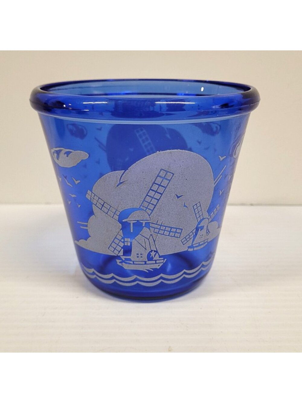 Ice Bucket Hazel Atlas Depression Glass 1930s Small Cobalt Blue Windmill
